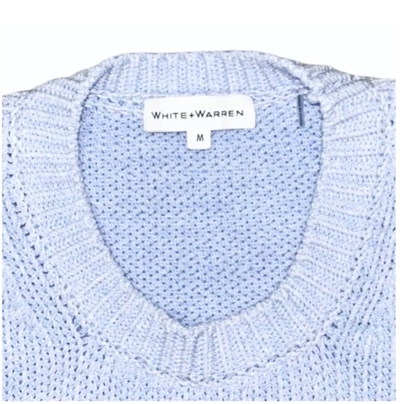 White + Warren Cotton Rope Knit Crewneck Sweater Sky Blue M - Picture 2 of 8